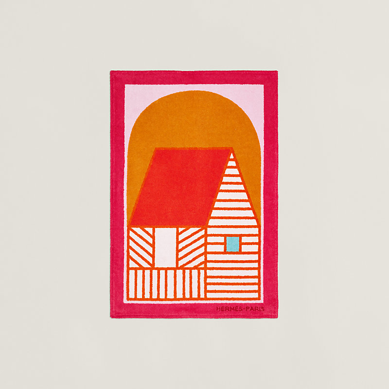 Les Cabanes beach towel - Pink | Hermès USA